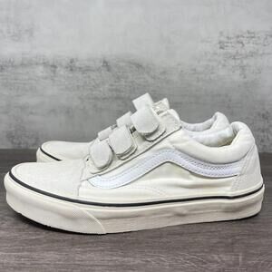 Vans Old Skool V Shoes Womens 7.5 White Straps Laceless Skateboarding